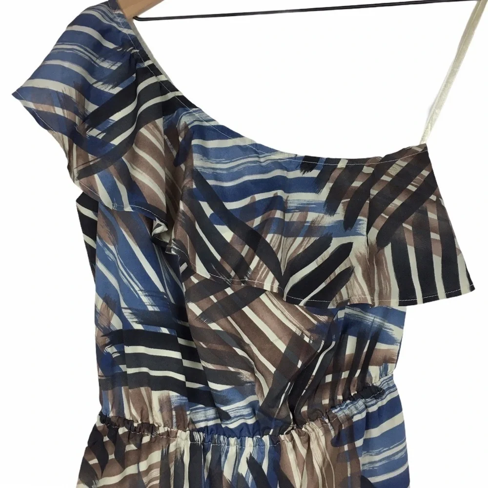 BANANA REPUBLIC Dress One Shoulder Ruffle Stripe Paint Swipe Abstract Size 0